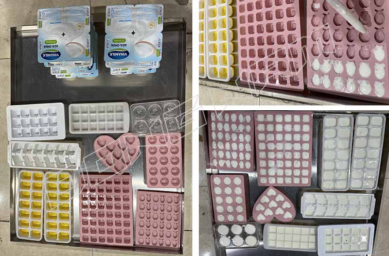 Sữa chua đổ vào khay silicon sấy mới cho hình thù đẹp mắt 